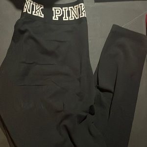 VS Pink Yoga Legging Black w/ White ‘PINK’ Letters on Elastic Band. Size large